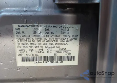 2007 Nissan Altima 3.5 Se from USA, damaged, VIN 1N4BL21E57N408390